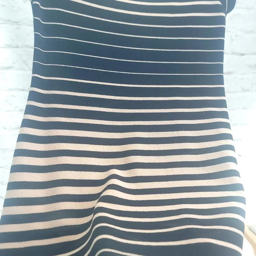 Brat Star Black Tan Horizontal Stripes Stretch Knit Size Medium A-line Dress